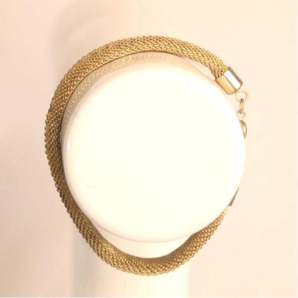 Woven Gold Tone Metal Bracelet With Golden Beads - Picture 4 of 11